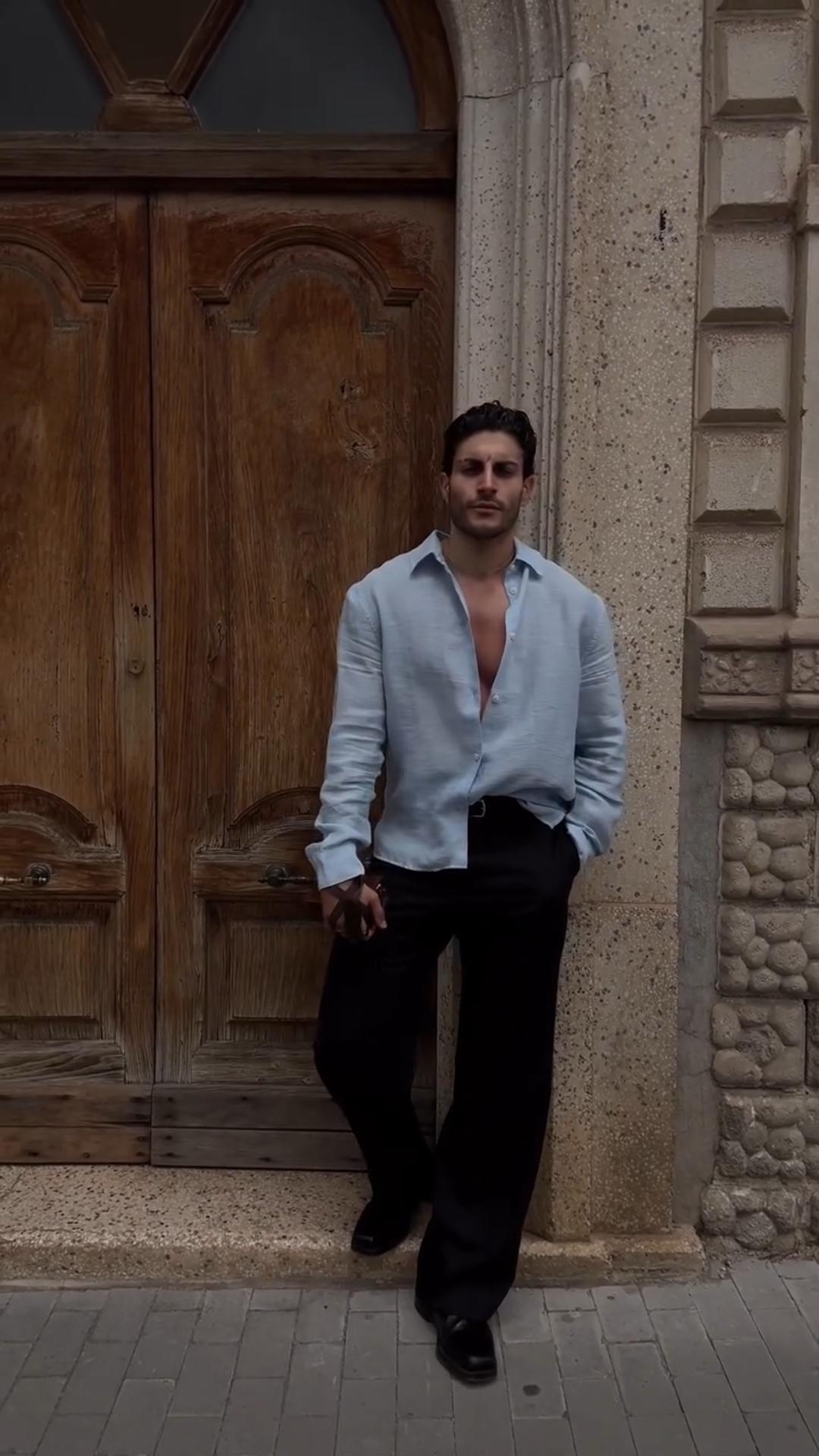 Men's Solid Color Cotton Linen Shirt Casual Style Long Sleeve