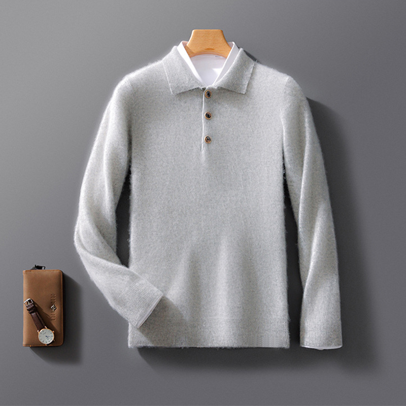 Men's Merino Wool Polo Neck Knit Sweater, Premium Business Casual Polo Neck Jumper, Fall and Winter Knit