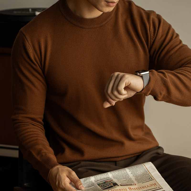 Men's Fall and Winter Essential Crewneck Sweater, Comfortable Tencel Wool Blend Knit, Machine Washable, Casual Crew Neck Pullover