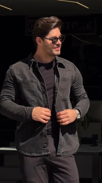 Men's Long-Sleeved Heavy Washed Distressed Lapel Casual Cotton Shirt Jacket