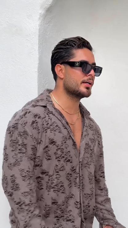 Men's Tattered Loose Large Size Long Sleeve Shirt