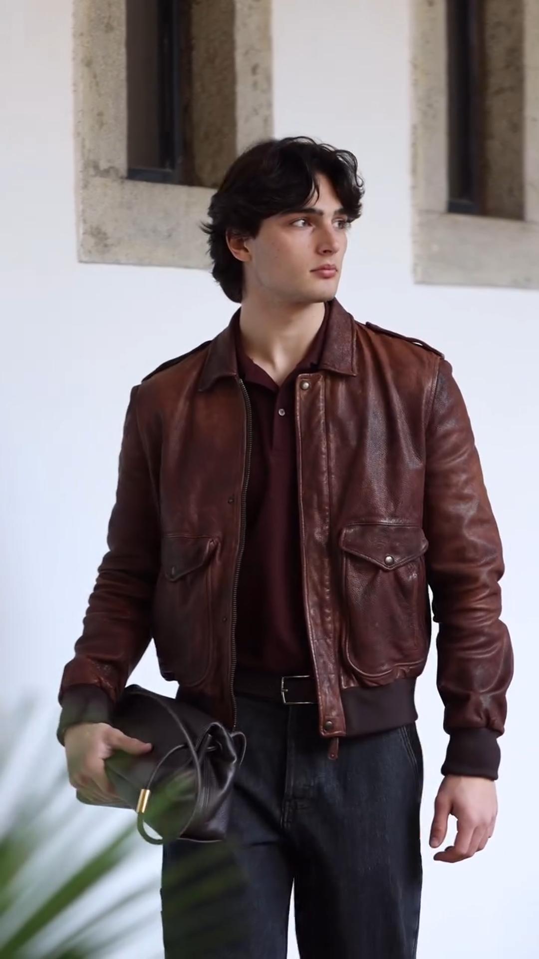American Retro Motorcycle Brown Leather Jacket