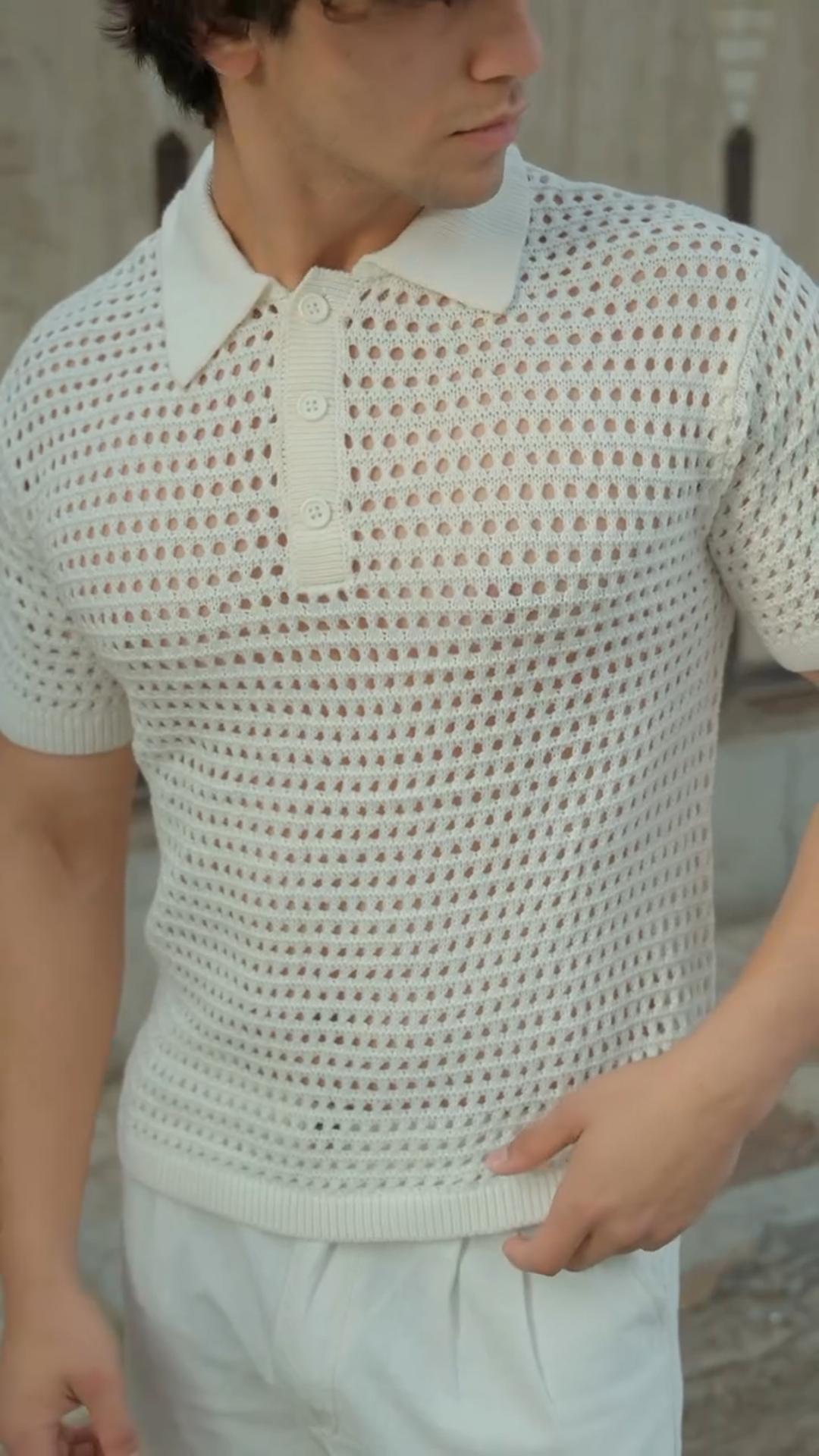 Men's Summer Hollow Design Pure Cotton Short-Sleeved Polo Shirt