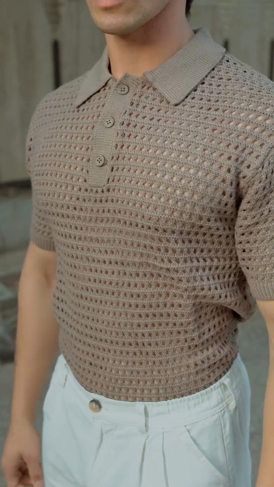 Men's Summer Hollow Design Pure Cotton Short-Sleeved Polo Shirt