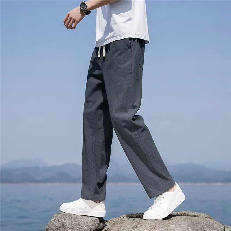 Men's Summer Linen Cotton Pants Lightweight & Flowing Wide-Leg Casual Trousers, Perfect for Hot Weather, Versatile & Comfortable