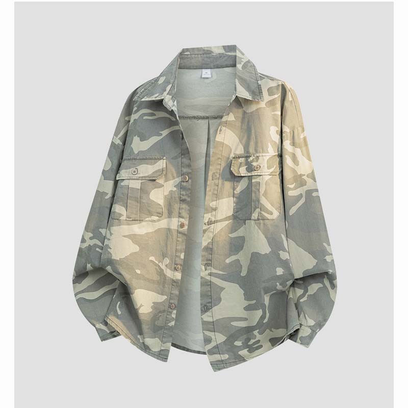 Men’s Camo Cargo Shirt Jacket – Loose-Fit Lightweight Outdoor Overshirt for Fall, Casual Streetwear Sun Protection Outerwear