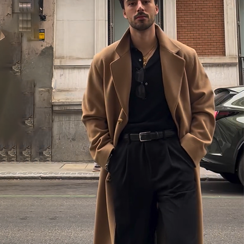 Men's Over Knee-length Blended Coat, Thick and Warm Winter Men's Windbreaker, Classic Business Casual Windbreaker