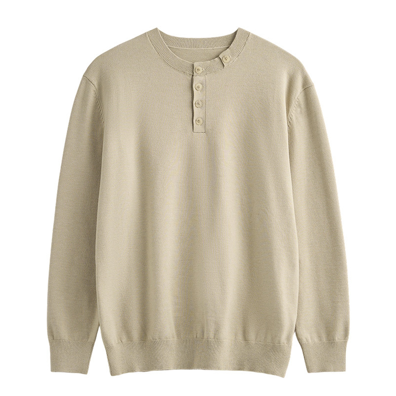 Men's Old Money Style Henley Knit Shirt, Casual Fall Pullover, Machine Washable Pullover
