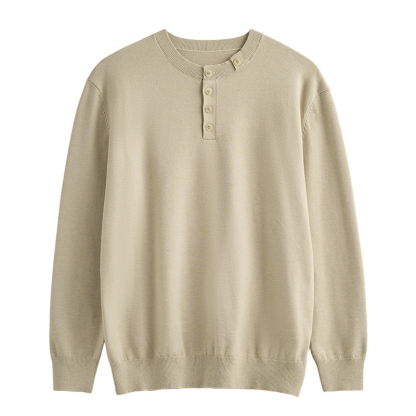 Men's Old Money Style Henley Knit Shirt, Casual Fall Pullover, Machine Washable Pullover