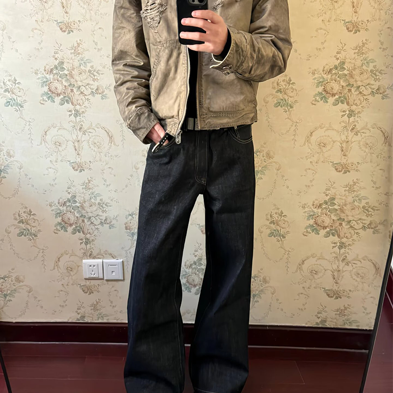 Men's Wide-leg Jeans, Classic Straight-leg Bootcut Jeans, Vintage Casual A-line Jeans