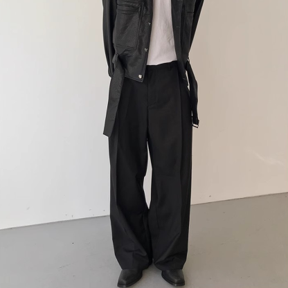 Men's Baggy Wide Leg Trousers, Deconstructed Design with Draping Fit, Business Casual Loose Fit Dress Pants