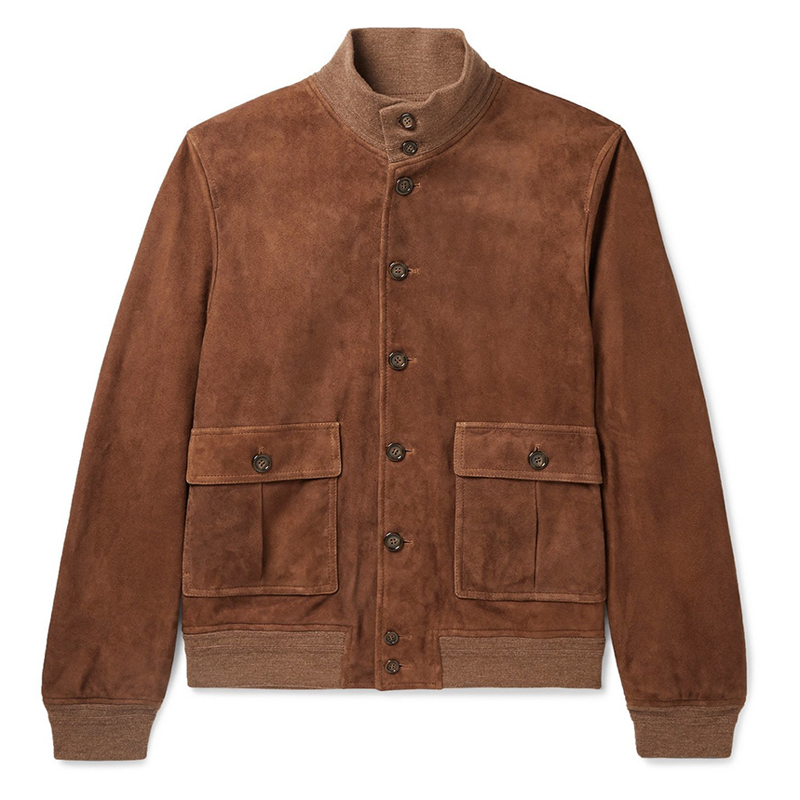 New Men's Fall And Winter Stand Collar Jacket, British Style Autumn Coat, Brown Single-Breasted Autumn Outerwear with Large Pockets