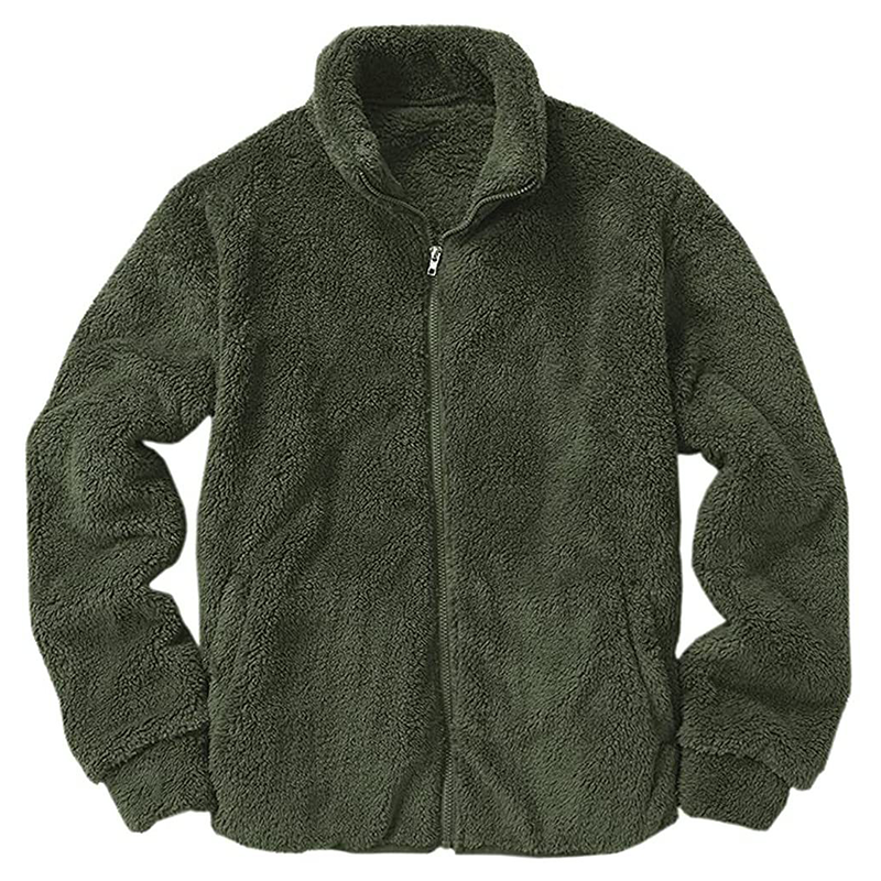 Minimalist Men's Warm Plush Jacket Coat, Solid Color Stand Collar Zip Front Sweatshirt, Casual Fall Winter Outerwear for Everyday Wear