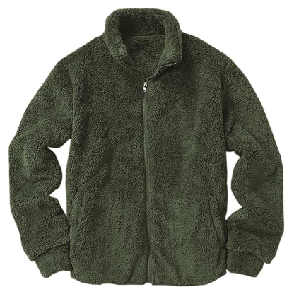 Minimalist Men's Warm Plush Jacket Coat, Solid Color Stand Collar Zip Front Sweatshirt, Casual Fall Winter Outerwear for Everyday Wear