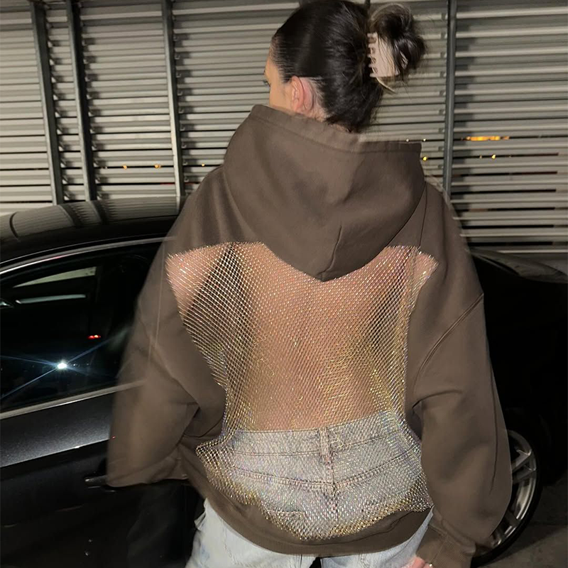 New Fall Casual Hoodie, Unisex Oversized Cutout Sweatshirt, Open Back Design, Streetwear Mesh Back Pullover