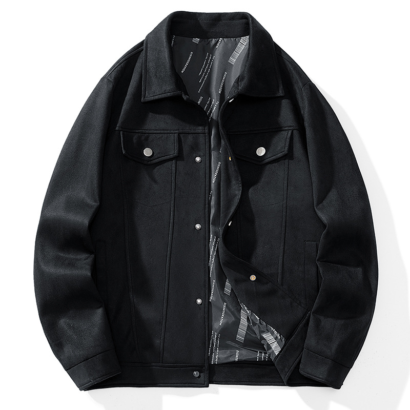 Men's Suede Bomber Jacket, Business Casual Notch Lapel Fall Jacket