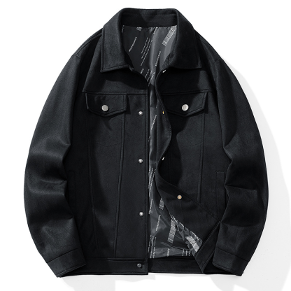 Men's Suede Bomber Jacket, Business Casual Notch Lapel Fall Jacket