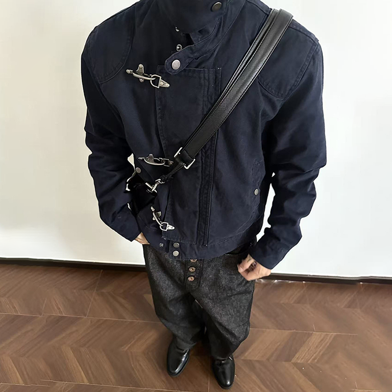 Men's Heavy Cotton Work Jacket, Lobster Clasp Stand Collar Short Coat, Clean Fit Workwear Style Short Coat