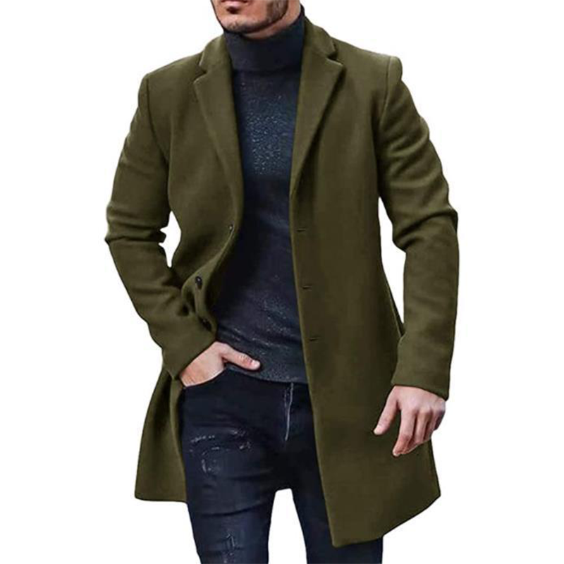 Men's Wool-Like Overcoat, Single-Breasted Knee-Length Overcoat for Business Casual, Classic Notch Lapel Long Coat for Men