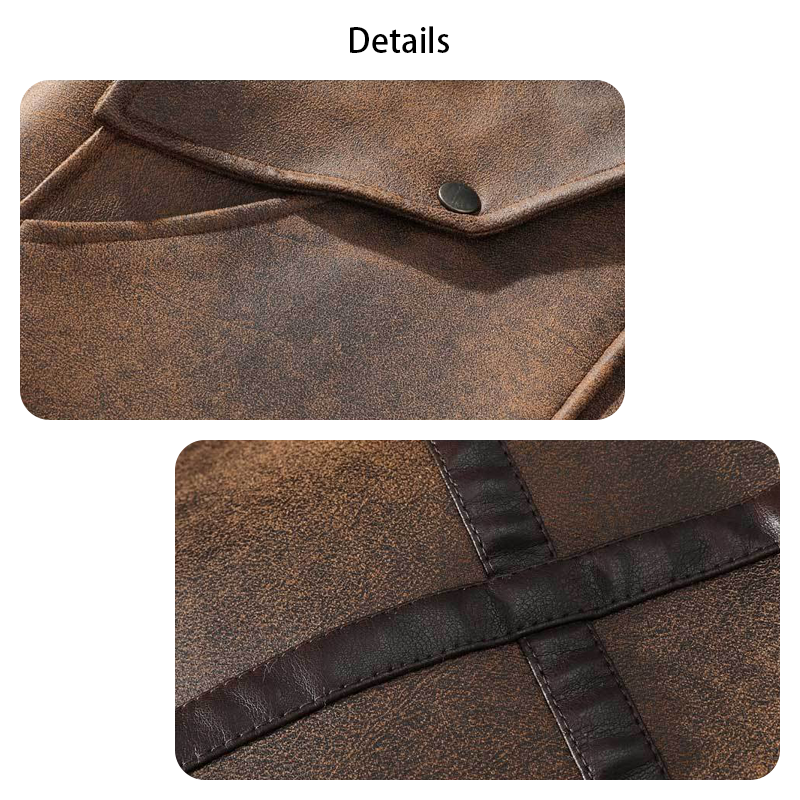 Men's Retro Thick Leather Jacket, Plush Lining, Heavyweight Winter Loose-fitting Outerwear, Shearling Jacket