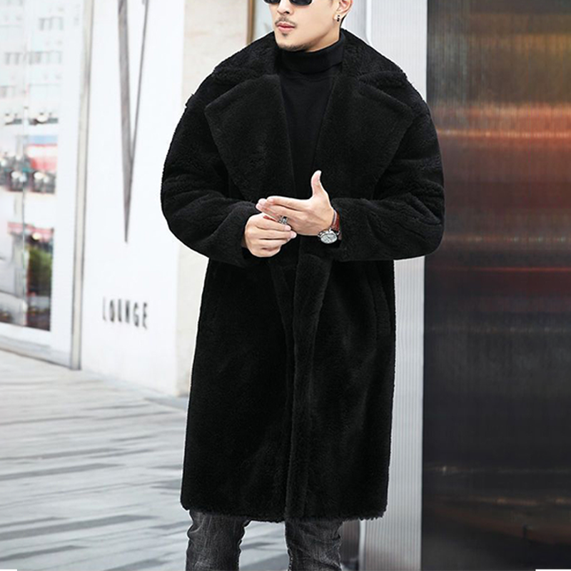 Men's Heavyweight Faux Shearling Overcoat, Faux Lamb Wool Winter Coat, Extreme Cold Weather Long Coat
