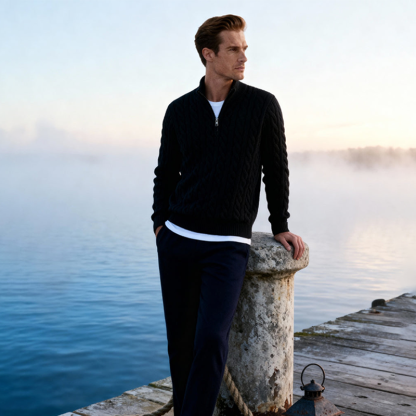 Men's Heavyweight Half Zip Mock Neck Sweater, Cotton Chunky Knit Zip Pullover