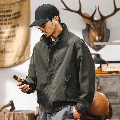 Men's Vintage Casual Cotton Workwear Jacket, Military Green & Purple Bomber Jacket, Amekaji Style Short Casual Coat