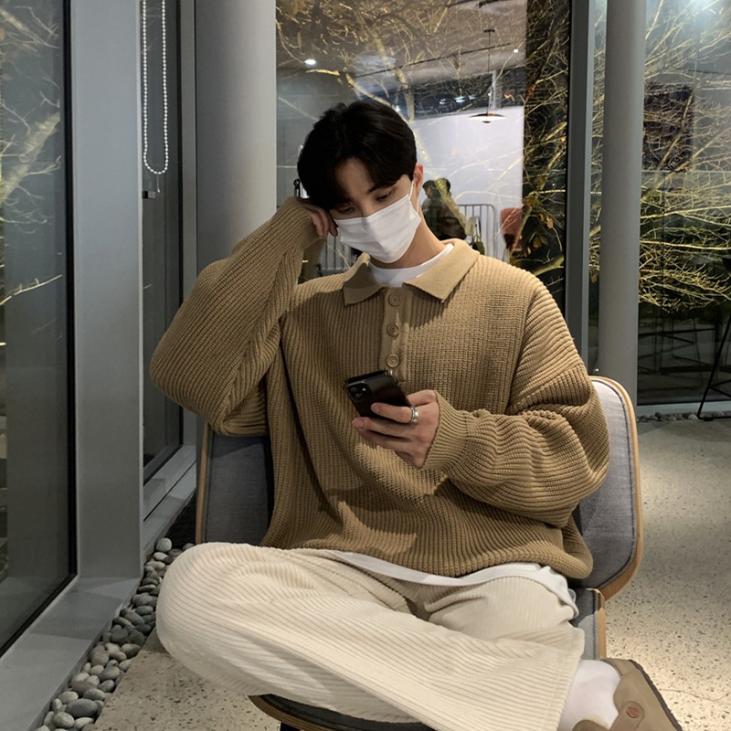 Winter Men's Polo Neck Knit Sweater, Ultra-Soft Polo Sweater, Business Casual Knit, Spandex Stretch Comfort Pullover