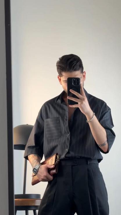 Men's Summer Thin Loose Breathable Striped Shirt