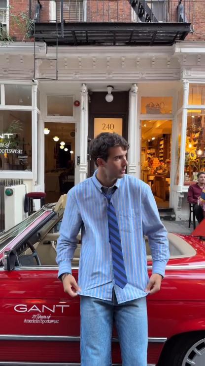 Men's Shirt Men's Long Sleeve High-End Yellow Striped Blue Shirt Loose Casual Versatile