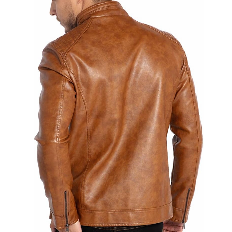 Men's Stand Collar Leather Jacket Motorcycle Lightweight Faux Leather Outwear