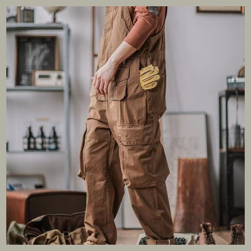 Men's Heavy Duty 1000gsm Cotton Work Clothes - Straight Leg Utility Pants With Adjustable Suspenders And 8+ Multi-Function Pockets