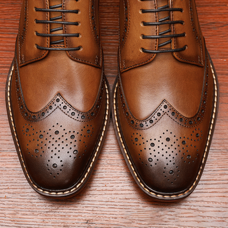 Handcrafted Men's Brogue Oxford Dress Shoes，Genuine Leather Derby Wedding Shoes For Grooms & Formal Events