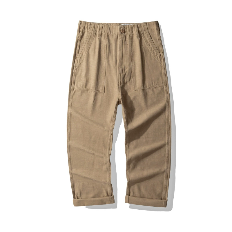 Vintage American Utility Cargo Pants - Heavy-Duty Cotton Twill Workwear With Multi-Pockets & Adjustable Waist