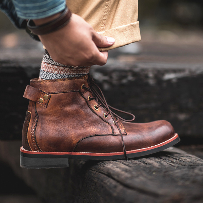 Amekaji Men's Martin Boots-Rugged Workwear, Motorcycle, Vintage Military Style Men's Boots