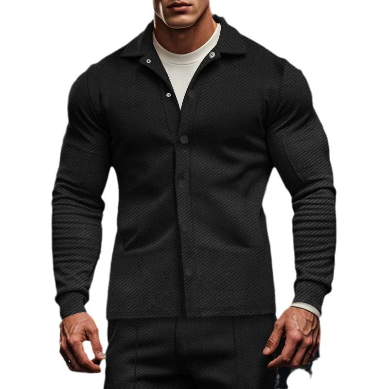 Men's Casual Twill Lapel Single Breasted Long Sleeve Shirt Jacket