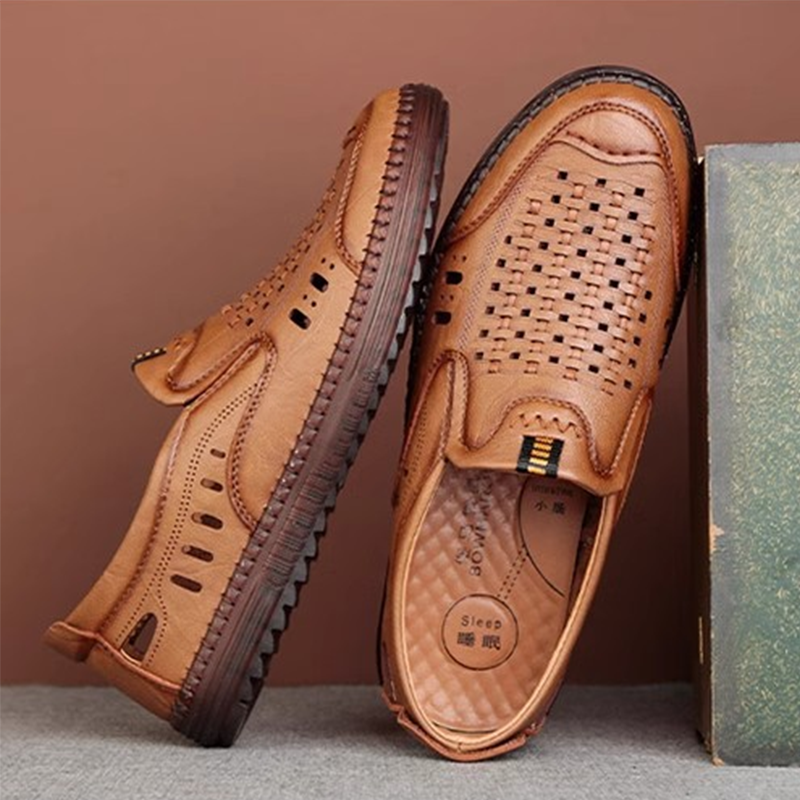 Men's Perforated Genuine Leather Casual Sandals