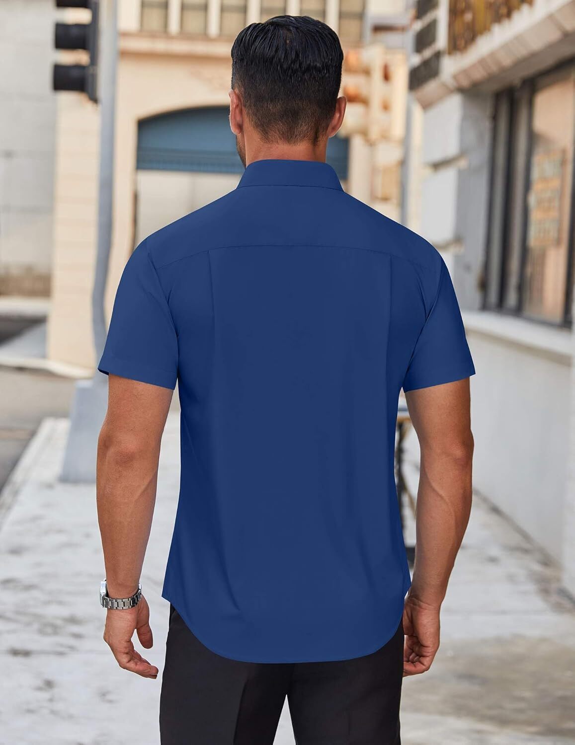 Mens Short Sleeve Dress Shirts Wrinkle Free Casual Button Down Shirts Summer Untucked Dress Shirt