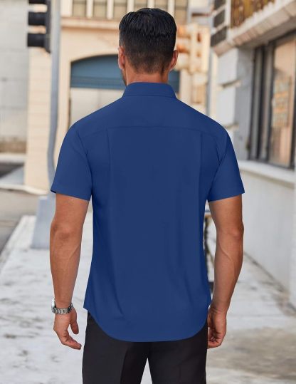 Mens Short Sleeve Dress Shirts Wrinkle Free Casual Button Down Shirts Summer Untucked Dress Shirt