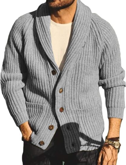Mens Shawl Collar Cardigan Sweaters Button Down Open Front Knitwear