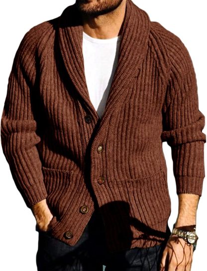 Mens Shawl Collar Cardigan Sweaters Button Down Open Front Knitwear
