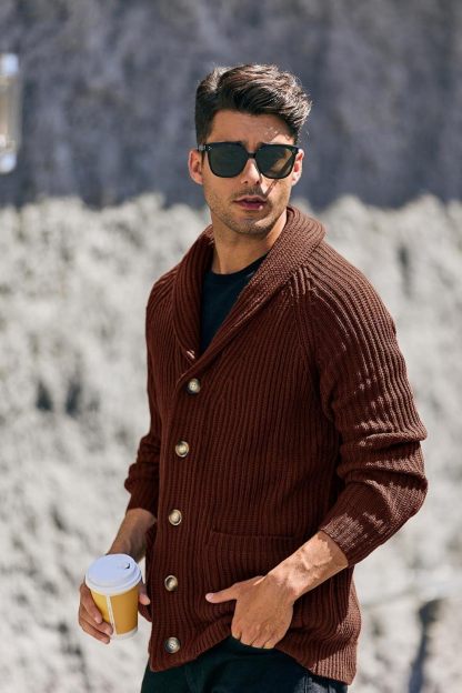 Mens Shawl Collar Cardigan Sweaters Button Down Open Front Knitwear