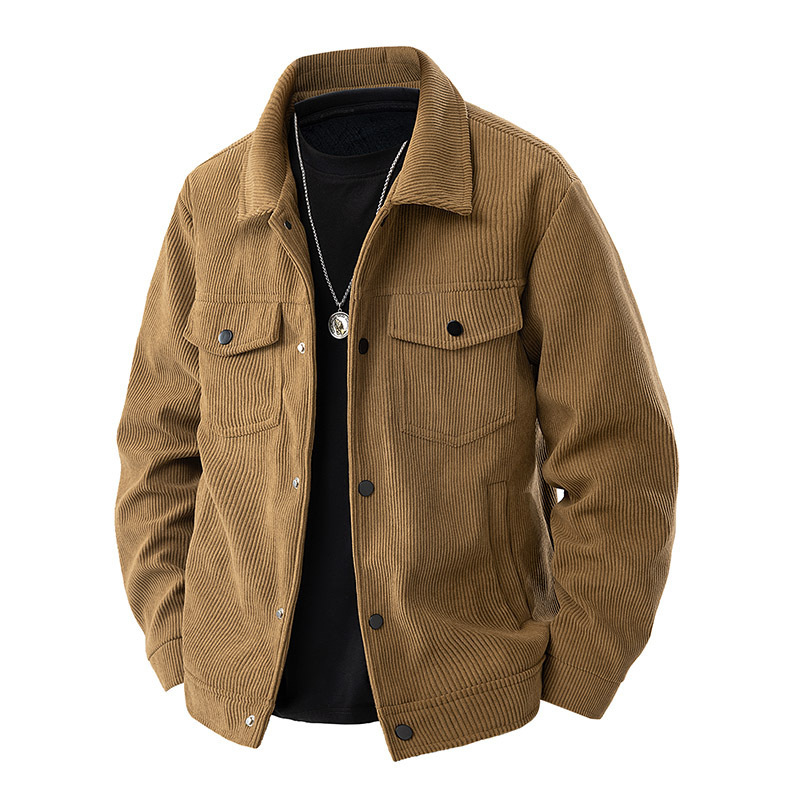Corduroy Jacket For Men, Spring And Autumn Trendy Versatile Casual Workwear Coat, Stylish And Breathable, Wear-Resistant, Multi-Pocket, Wrinkle-Resistant, Windproof Turn-Down Collar Jacket.