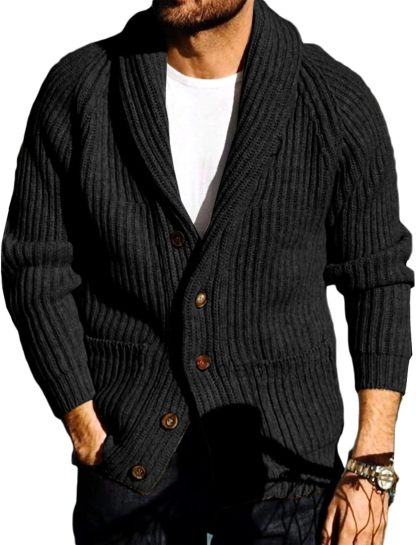 Mens Shawl Collar Cardigan Sweaters Button Down Open Front Knitwear