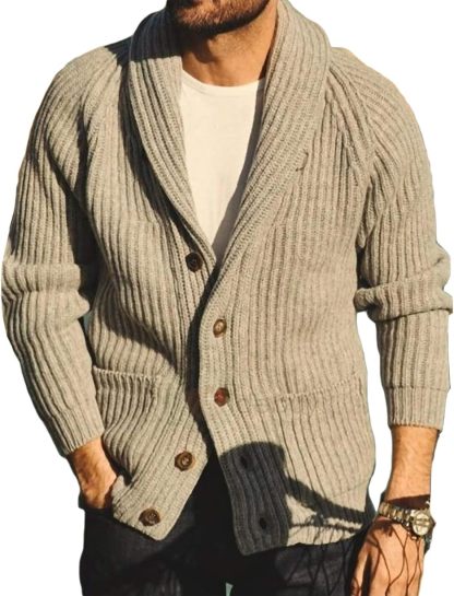 Mens Shawl Collar Cardigan Sweaters Button Down Open Front Knitwear