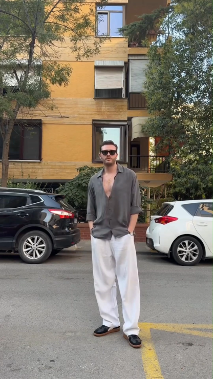 Men's Linen Cardigan Single-Breasted Lapel Long-Sleeved Shirt Fashion Casual Cotton and Linen Top