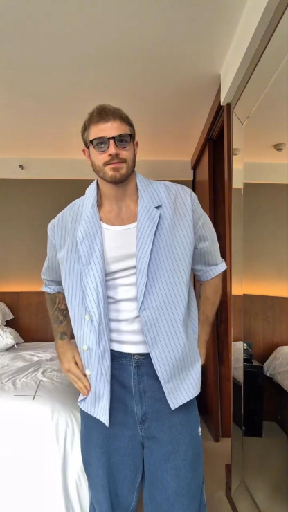 Summer Men's Light Breathable Simple Striped Suit Shirt