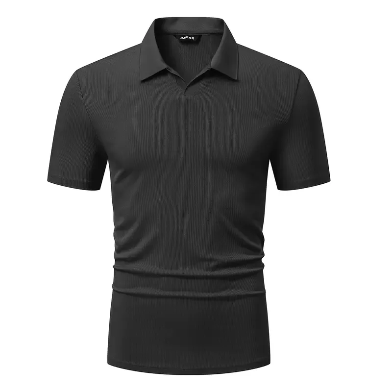 Men's Muscle V Neck Polo Shirts Casual Short Sleeve Slim Fit Ribbed Golf T Shirt Athletic Tee