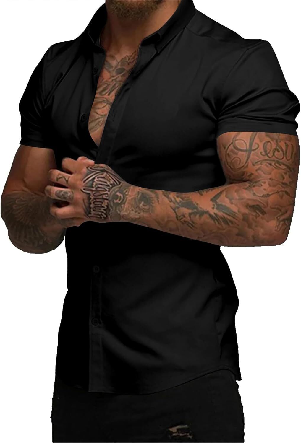 Men's Short Sleeve Dress Shirts Casual Button Down Wrinkle-Free Shirt