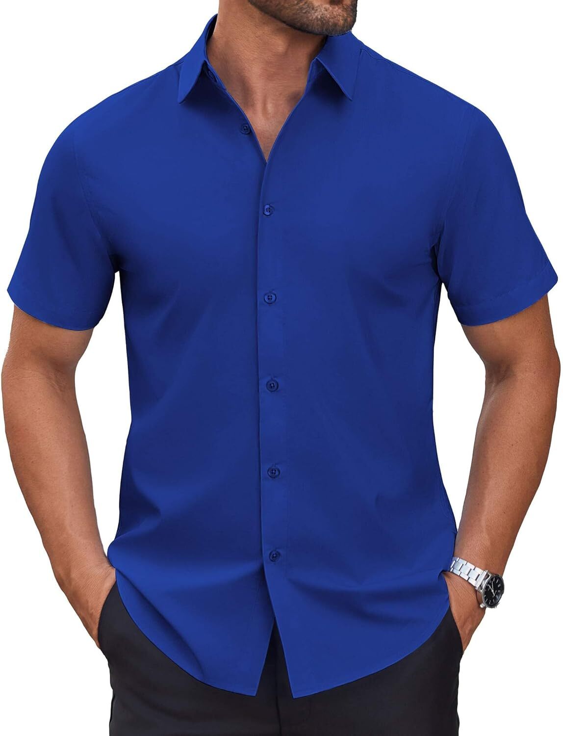 Mens Short Sleeve Dress Shirts Wrinkle Free Casual Button Down Shirts Summer Untucked Dress Shirt